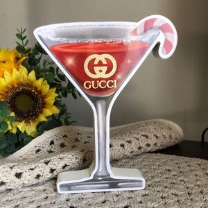 Gucci Red Candy Cane Peppermint Martini Glass Wooden Home Decor